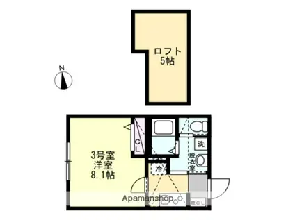 ベイルーム本厚木旭町(1K/3階)の間取り写真