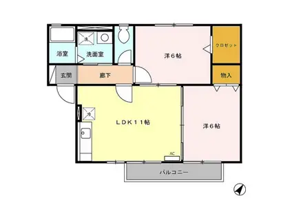 サザンクロス(2LDK/2階)の間取り写真