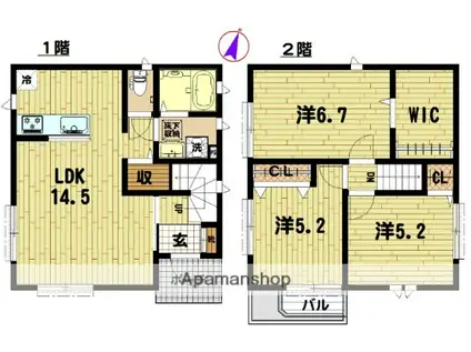 東急東横線 大倉山駅(神奈川) 徒歩8分 2階建 築1年(3LDK)の間取り写真
