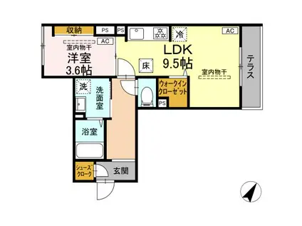 コルザ南台(1LDK/1階)の間取り写真