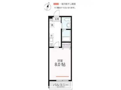 ハーミットクラブハウスピュアプレズン(1K/1階)の間取り写真