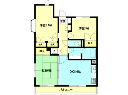 ドエル砂押橋(3DK/1階)の間取り写真