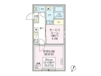 防音マンションスカイラシクラス田園調布本町(1K/2階)の間取り写真