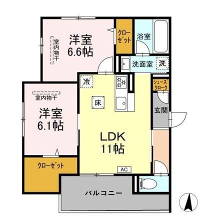 エミエール東成瀬(2LDK/1階)の間取り写真