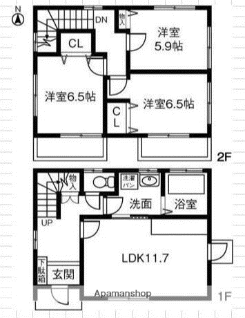 小田急電鉄小田原線 本厚木駅 バス乗車時間:29分 春日台入口バス停で下車 徒歩4分 2階建 築20年(3LDK)の間取り写真