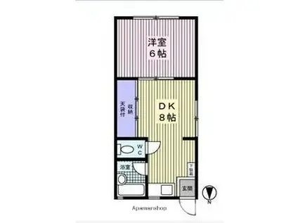 フラット富士塚(1DK/2階)の間取り写真