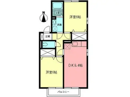 フォンティーヌⅡ(2DK/2階)の間取り写真