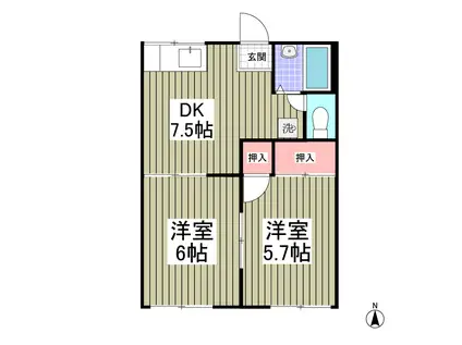 グランデュール萩園(2DK/1階)の間取り写真