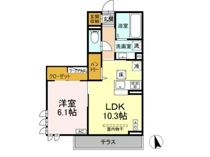 D-ROOM伊勢原三丁目(1LDK/1階)の間取り写真