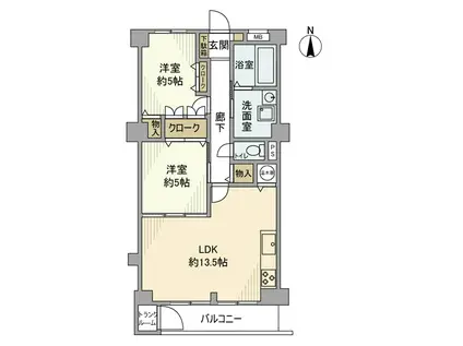 カマクラ大船コーポ(2LDK/5階)の間取り写真