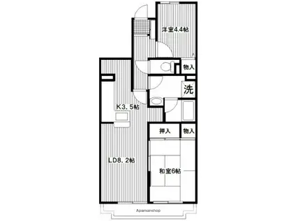 ヒルズ南戸塚3号棟(2LDK/2階)の間取り写真