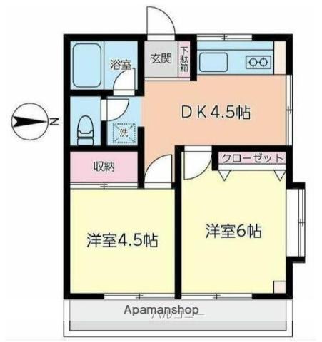ローズマンション湘南(2DK/3階)の間取り写真