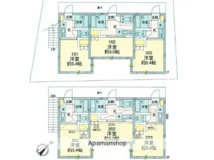 プランドール中山(1K/2階)の間取り写真