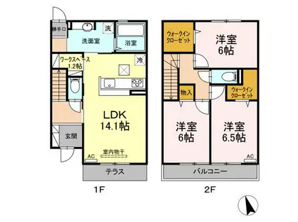 プランドール(3LDK/1階)の間取り写真