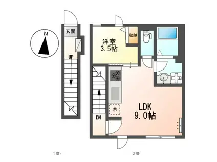 アプリコットE(1LDK/2階)の間取り写真