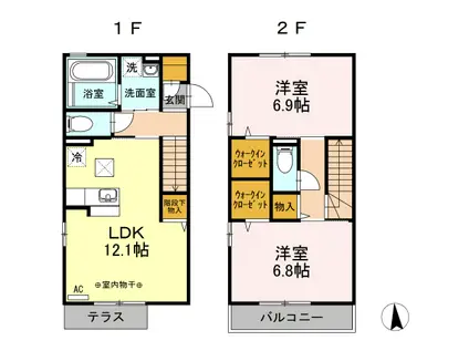 カルム3(2LDK/1階)の間取り写真