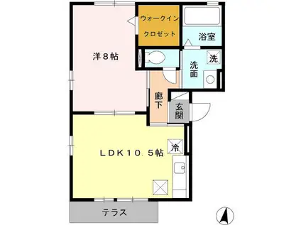 ヴィラージュ川入B(1LDK/1階)の間取り写真