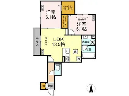 ブリューエン河原口(2LDK/1階)の間取り写真