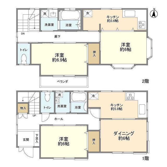 京浜急行電鉄本線 井土ケ谷駅 徒歩9分 2階建 築13年(3DK)の間取り写真