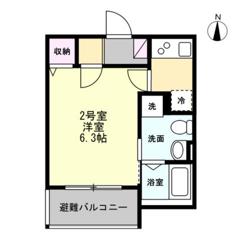 ベイルーム大和中央(1K/2階)の間取り写真