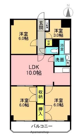 ベネフィット本厚木(3SLDK/3階)の間取り写真