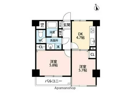 鶴見市場マンション(2K/2階)の間取り写真