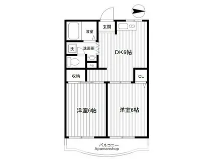 上の山ハイツ壱番館(2DK/2階)の間取り写真