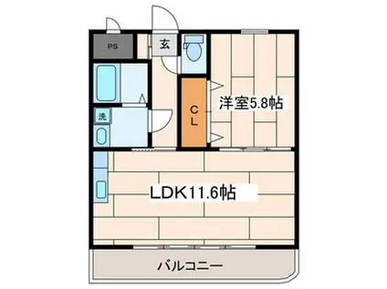アパートメント上町(1LDK/5階)の間取り写真