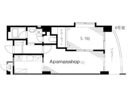 ホワイトパレス(1LDK/4階)の間取り写真