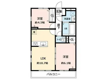 アムールイソベ(2LDK/2階)の間取り写真