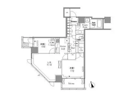 レジディアタワー目黒不動前(2LDK/15階)の間取り写真