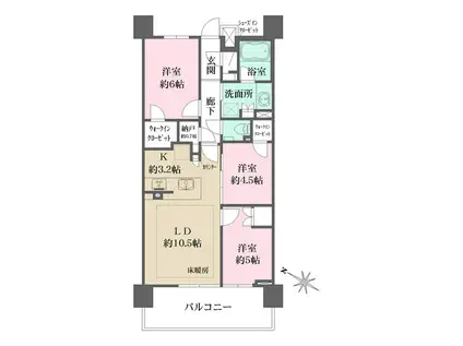 ザ・パークハウス横浜川和町ガーデン(3LDK/6階)の間取り写真