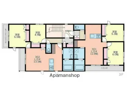 フラッグ・フォレスト(2LDK/3階)の間取り写真