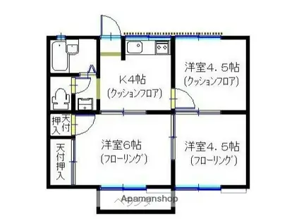 パークサイド善行(3K/2階)の間取り写真
