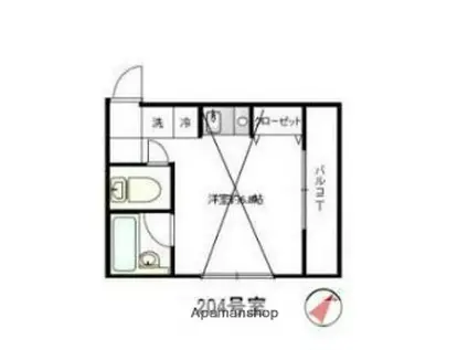 ランドヒルズウエストA棟(ワンルーム/2階)の間取り写真