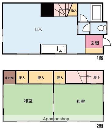 京浜急行電鉄大師線 港町駅 徒歩10分 2階建 築51年(2LDK)の間取り写真