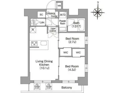 コンフォリア・リヴ品川戸越(2LDK/2階)の間取り写真