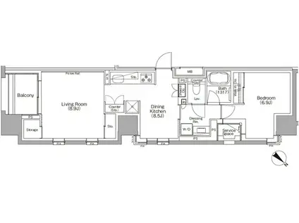 ザ・パークハビオSOHO横浜関内(1LDK/12階)の間取り写真