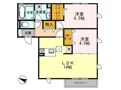 ソレイユ相模が丘(2LDK/1階)の間取り写真