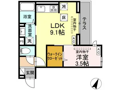 フラクタス相南1丁目(1LDK/1階)の間取り写真