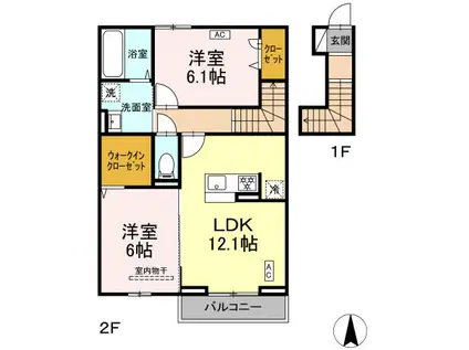 BELL RUN(2LDK/2階)の間取り写真