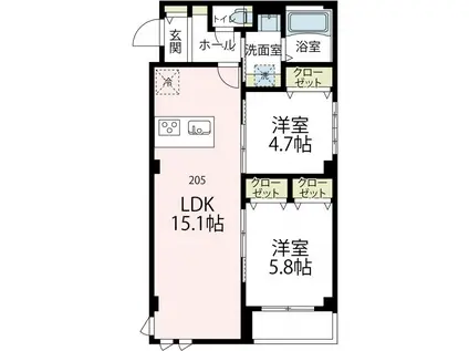 ニューグランデュールⅡ(2LDK/2階)の間取り写真