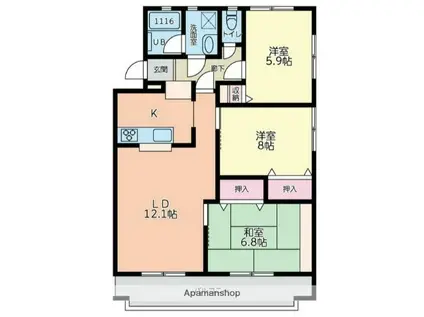 ル・ソレイユ弥勒寺(3LDK/1階)の間取り写真