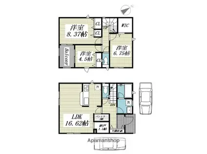 神奈川県相模原市中央区 2階建 築1年(3SLDK)の間取り写真
