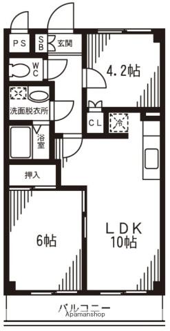 鴨志田第一ビル(2LDK/4階)の間取り写真