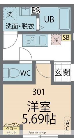 カインドネス本厚木イースト(1K/3階)の間取り写真