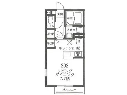 フィカーサ鎌倉(ワンルーム/2階)の間取り写真