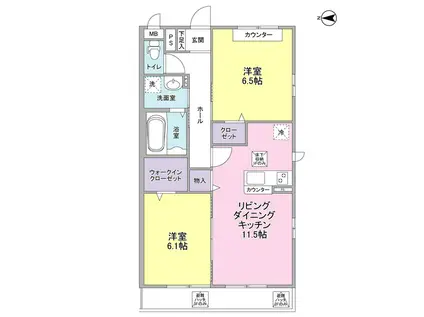 リヴェール青葉台(2LDK/1階)の間取り写真