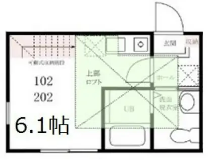ハーミットクラブハウス梶が谷 A棟(ワンルーム/1階)の間取り写真