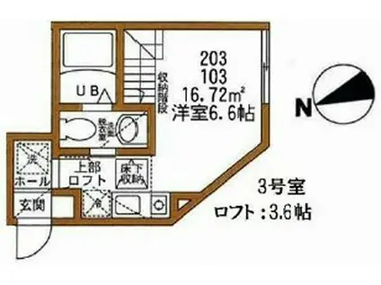 ハーミットクラブハウス中山(ワンルーム/2階)の間取り写真